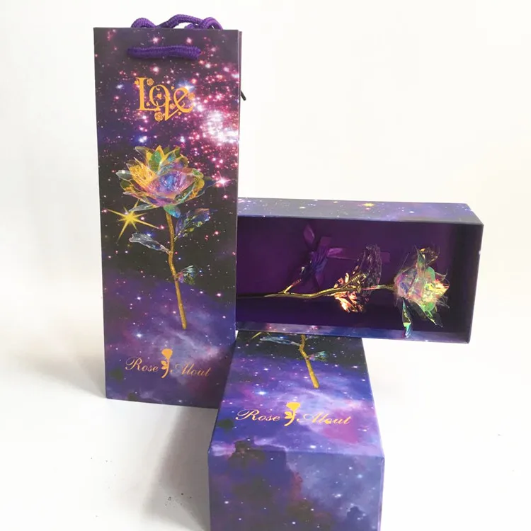 
Rainbow Galaxy Rose 24k golden rose Flower Artificial Crystal Rose Starry Sky Gold-plated Rose Gold Foil Rose 