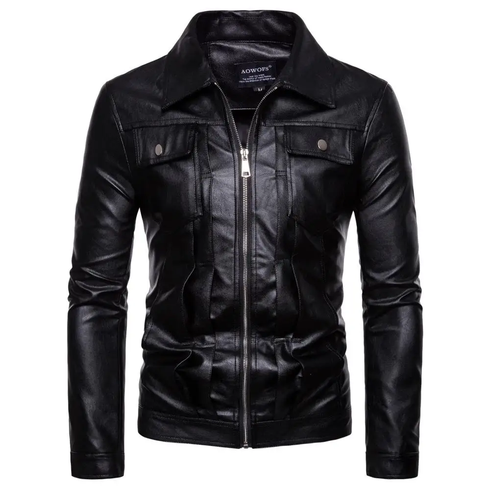 

Black Wind Proof Motorbike Sport Wearing Leather Men Jacket, As image shows