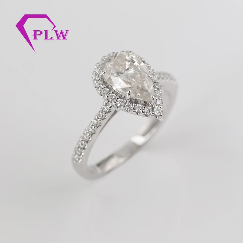 

14k white gold 2 carat pear cut halp moissanite wedding ring
