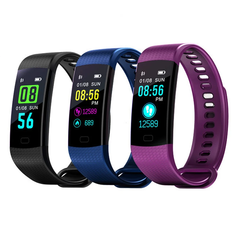 

Unboxing color screen heart rate monitor blood fitness tracker Y5 Smart band, Black, blue, purple, red