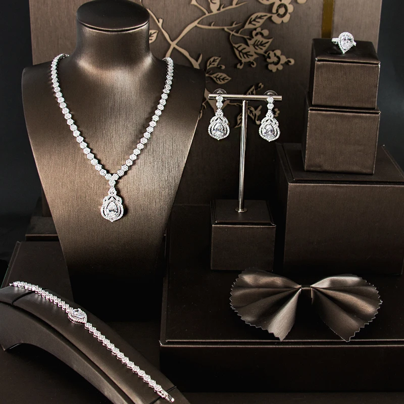 

LAN PALACE luxury wedding jewelry copper alloy cubic zirconia jewellery set earrings necklace ring bracelet