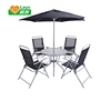 6PCS Steel Table Sets Outdoor Deck Chair with Umbrella Modern Deck Set