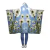 Daisies Filed Wearable Hooded Blanket 59 x 78 For Kids Girls Boys Toddler Throw Sherpa Blankets Wrap