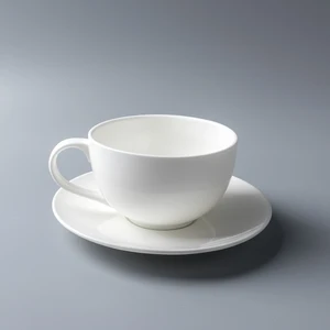 Image of ChaoDa Factory Sale 300ml White Porcelain Tea Cup And Saucer Wholesale For Hotel And Restaurant Ceramic coffee cup sets