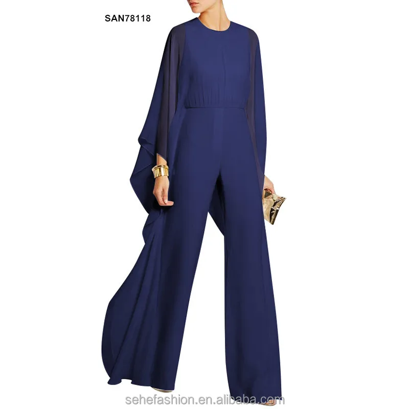 

SAN78118 # stock ladies flow chiffon long sleeves big jumpsuits for women