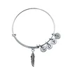 Cheap wholesale silver fancy customized alphabet letter feather charm expandable wire bangle