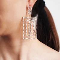 

HANSIDON Luxury Square Statement Earrings For Women Trendy Geometric Rhinestone Big Earrings Pendants Fashion Costume Jewelry
