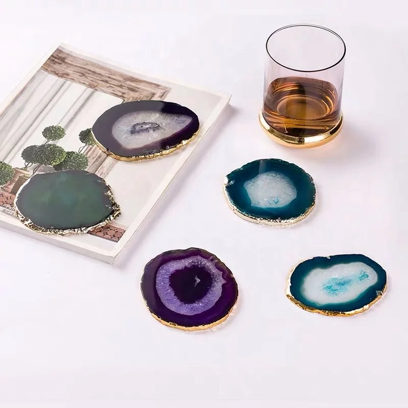 
Dia 100% Natural Gold Plated Agate Sliced Coaster 