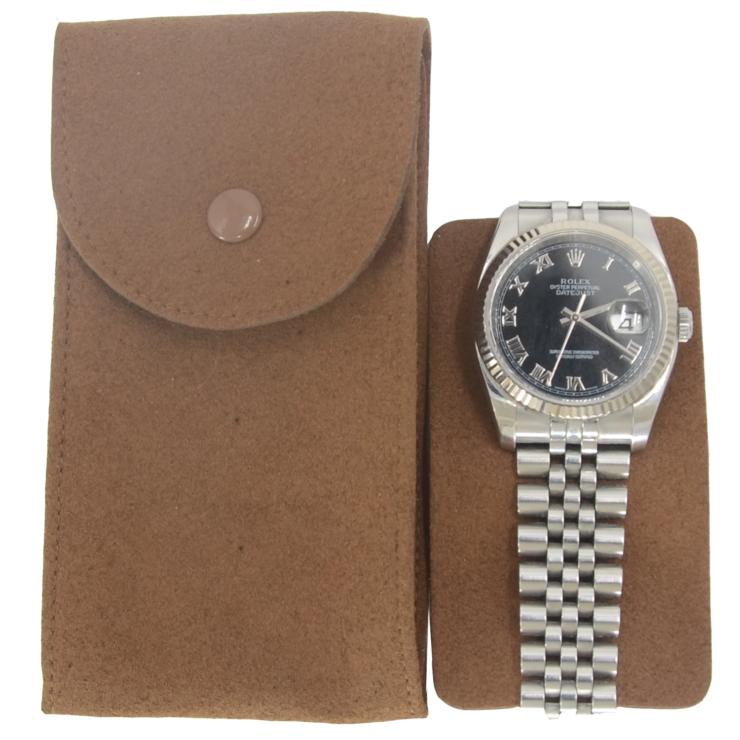 

Suede Leather Watch Pouch for Watches with Bracelets Organizer Watch Travel Case Dark brown black, Dark brown and black