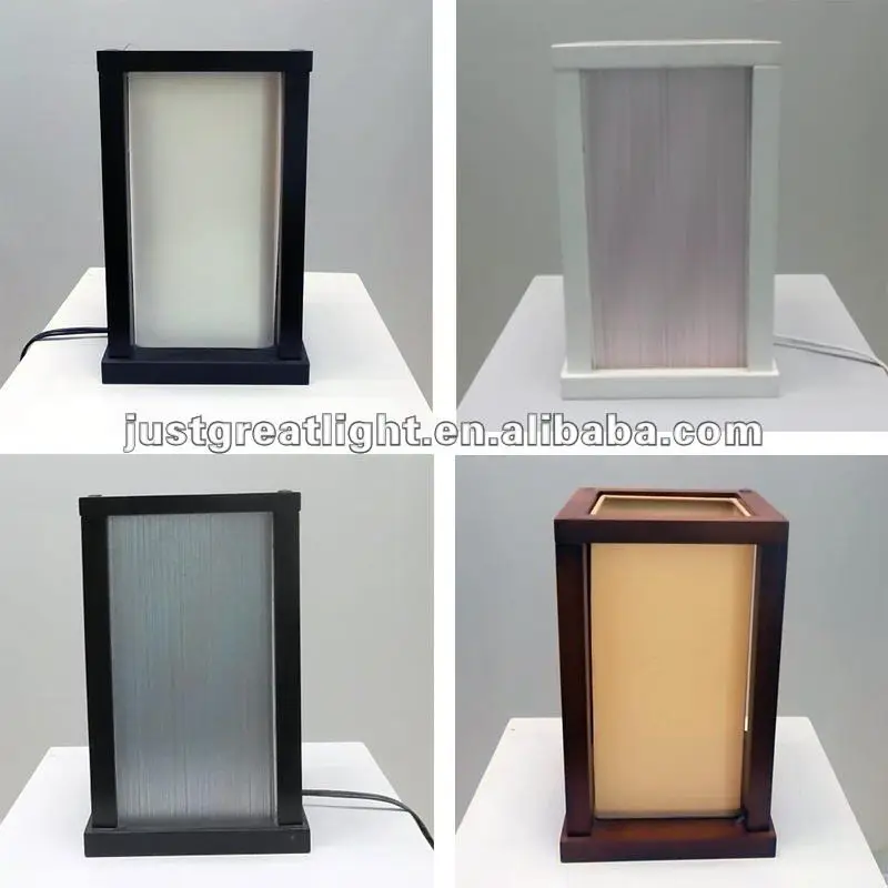 Wood table cube lamp with white paper shade for decoration