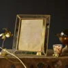 Bixuan Tabletop Picture Frame Mirrored Glass Distressed Gold Speckles Brass Welds Nostalgic Photo Holder Display Frame 8x10''