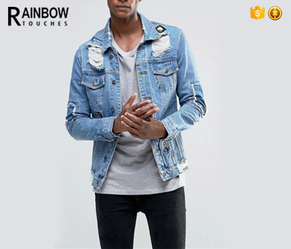 denim jacket with badges mens