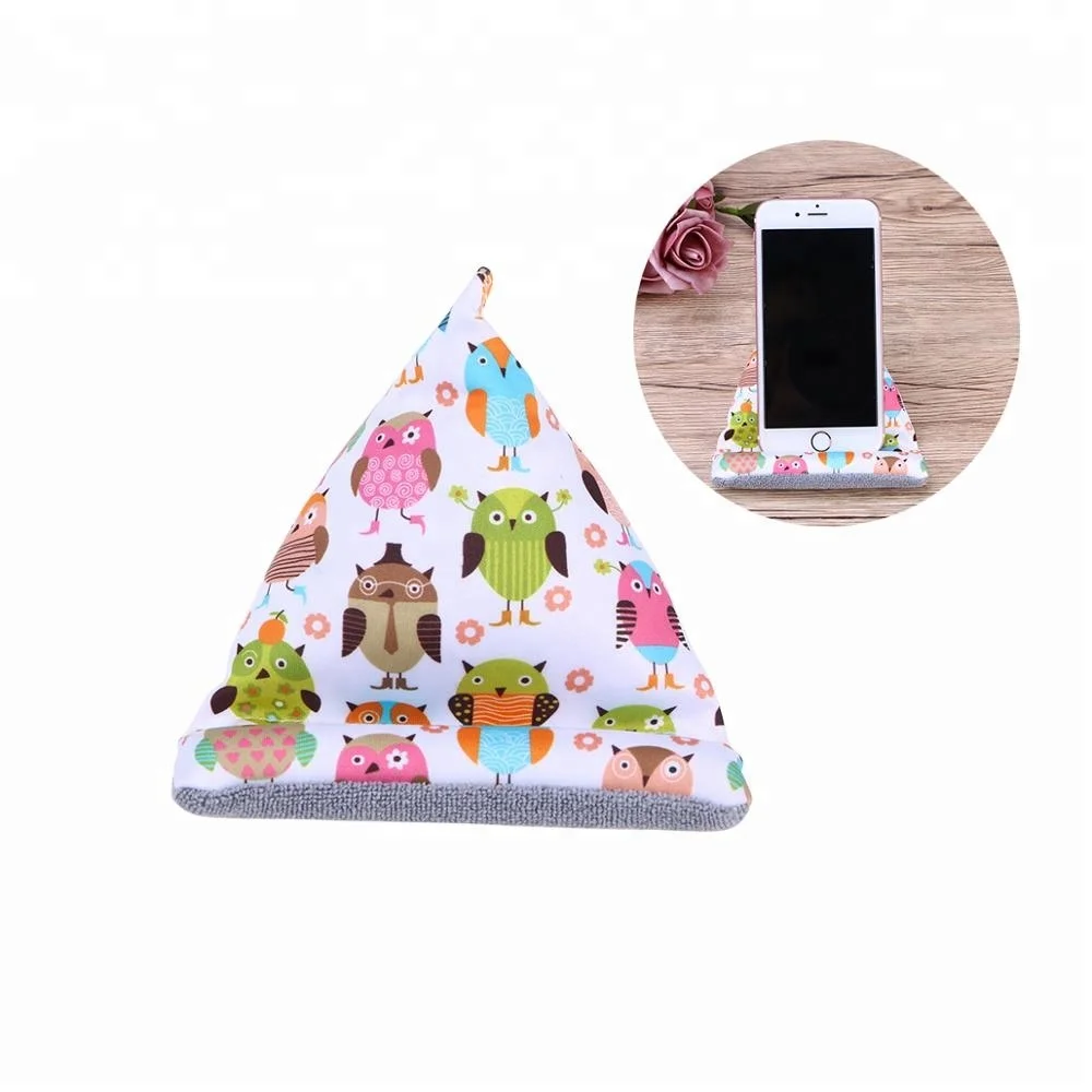 Digital printing microfiber fur bean bag cell phone holder, colorful bean bag lazy bed desktop mobile phone holder stand