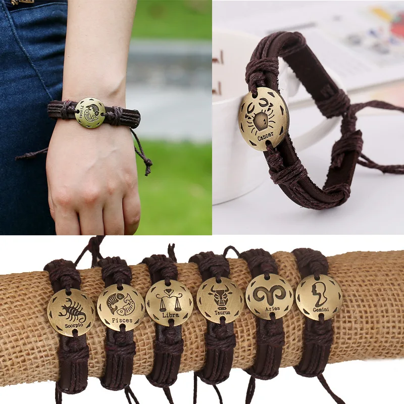 zodiac sign leather bracelet