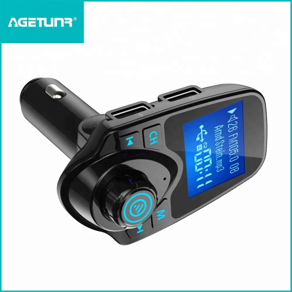 

T11 Bluetooth V4.2 FM transmitter with AUX, read microSD card/U-disk, DC 5V3.4A charging, display car voltage-Blue, Blue light