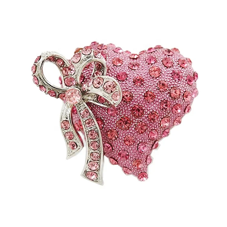 

Valentine's Day Gift Romantic Pink Crystal Rhinestone Heart Bow Brooch