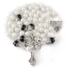 7mm pearl and shell beads rosary necklace with Caps with Fatima Center piece and Crucifix