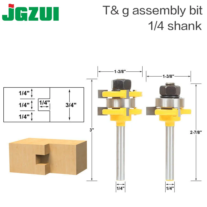 2 pcs//set Tongue and Groove Hands Ease Router 3 Teeth T Shape Wood Door 1//4/" DS