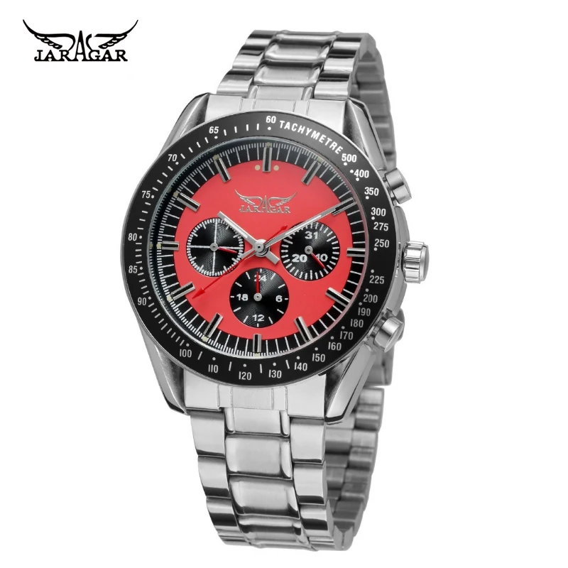 

Jaragar Brand Luxury Automatic Self Wind Watches Fashion Analog Display Day Week Feature Stainless Steel Men Mechanical Watch