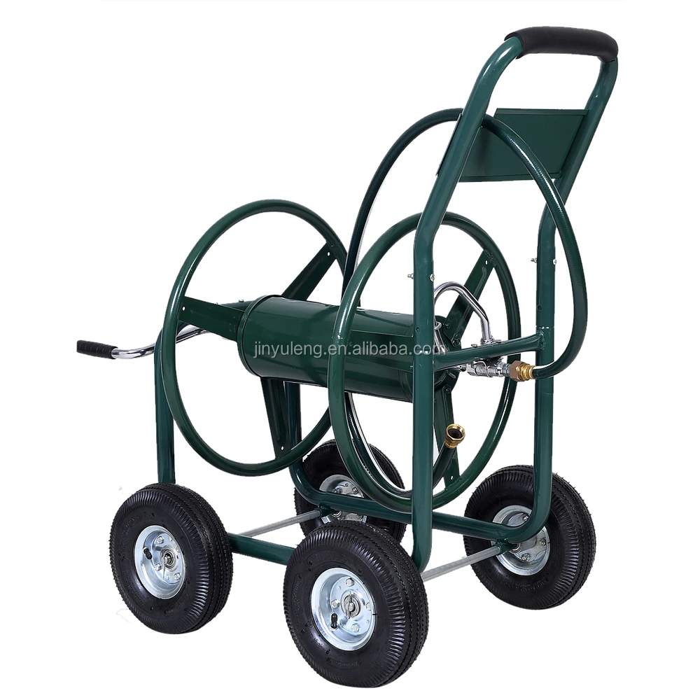 300 FT capacity 4 wheels steel matel Hose Reel Cart Outdoor Garden Heavy Duty Yard Water Planting Hose carts trolley tool cart