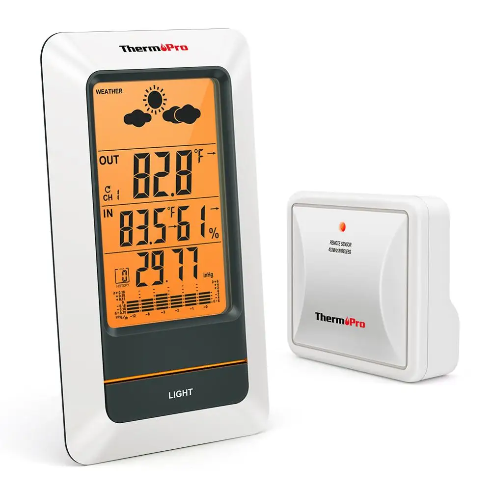 

ThermoPro TP67A Rechargeable Weather Station Wireless Indoor Outdoor Thermometer Digital Hygrometer Barometer with Monitor, White