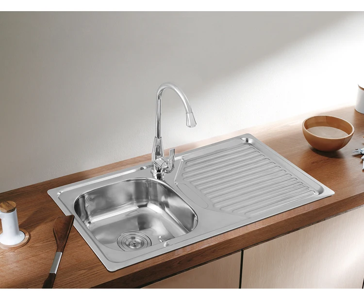 Stainless Steel Kitchen Sink With Drainboard Washing Modern Top Mount