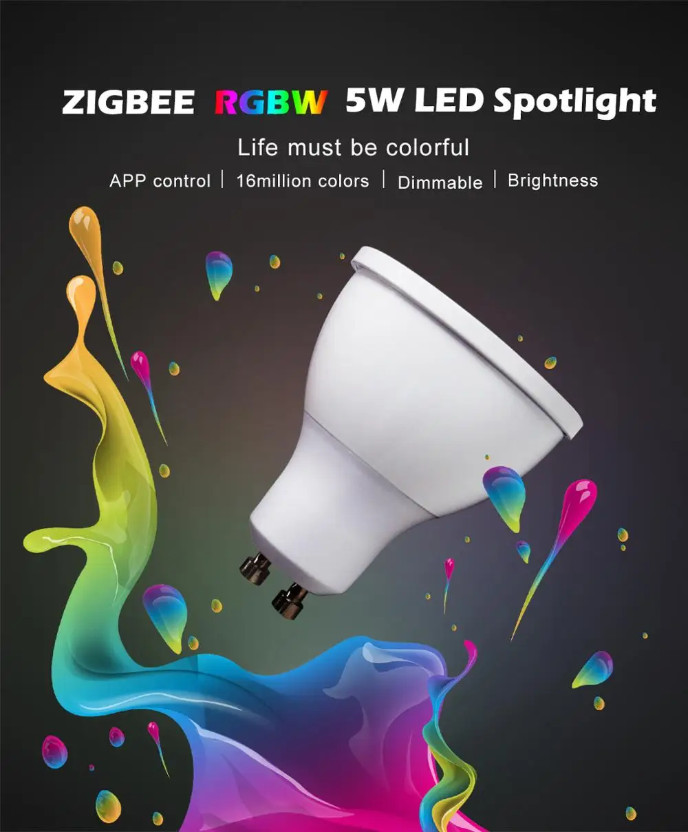 Gledopto Zigbee bridge LED RGBW GU10 spotlight zigbee zll link LED GU10 spotlight compatible with lightify,echoplus,etc