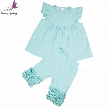 2018 Spring Summer Boutique Baby Girl Sets Ruffles Shorts Solid