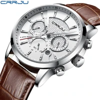 

CRRJU 2212L New Fashion Men Watches Analog Quartz Wristwatches 30M Waterproof Chronograph Sport Date Leather Band Watches