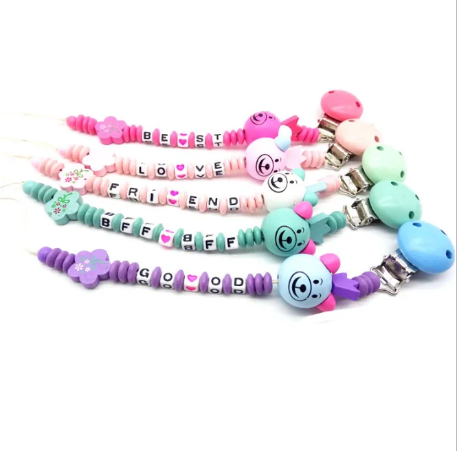 

Safe EN71 Certified Painted Wood Dummy Pacifier Clip Holder Chain