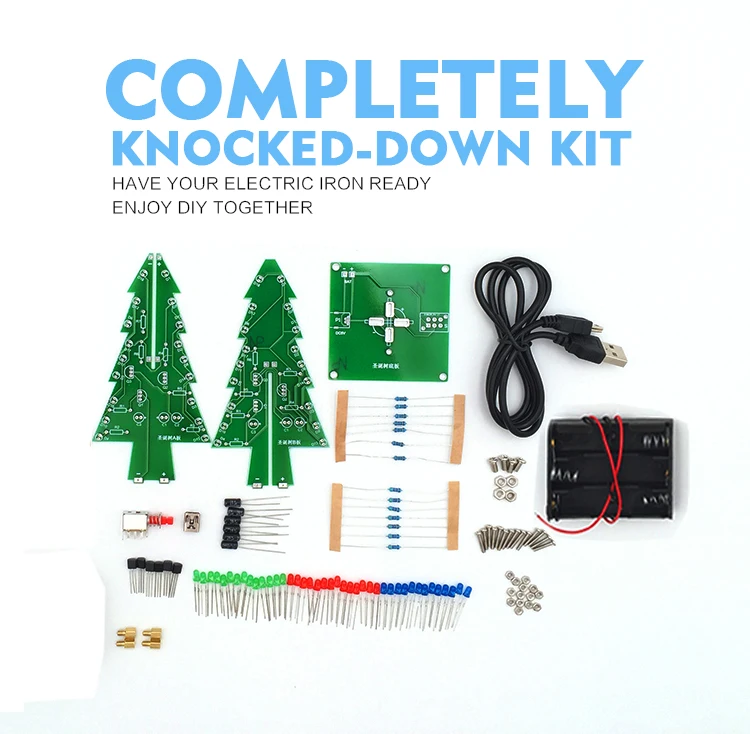 Electronic Fun Welding Suite Flash Circuit Kit Three Dimensional 3D Christmas Tree Gift Seven colors LED  DIY Electronic suite