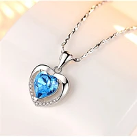 

Top Fashion Blue Ocean Rhinestone Lady Charm Silver Chain Jewelry Dress Women Heart Crystal Pendant Necklace