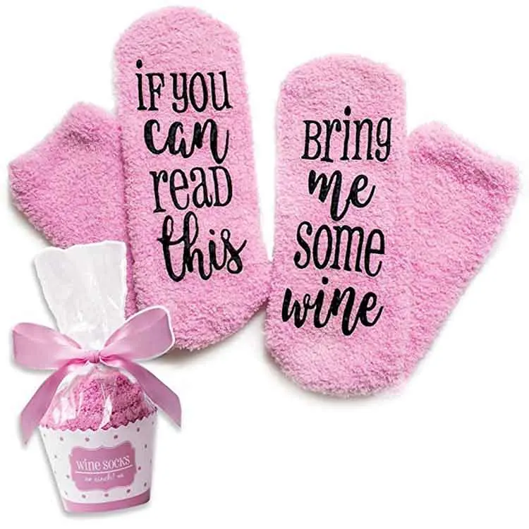 

Soft Warm Fluffy Comfortable Anti-Slip If You Can Read This Socks Bring Me Some Wine Socks, Pink