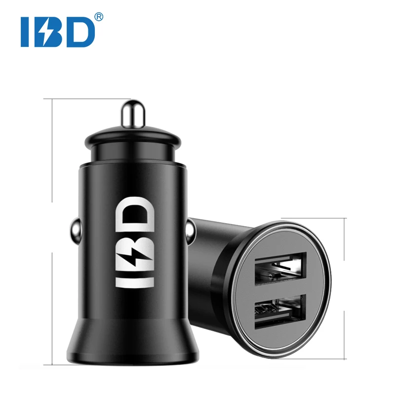 

IBD 2021 Hot Sale 12V Phone Dual-port 3.1A 15.5W Rapid Usb Metal Black Car Charger For Sale, Black or silver