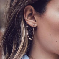 

top selling drop shipping rose gold customize jewelry cz long chain ear cuff studs delicate fashion earring designs new model ea