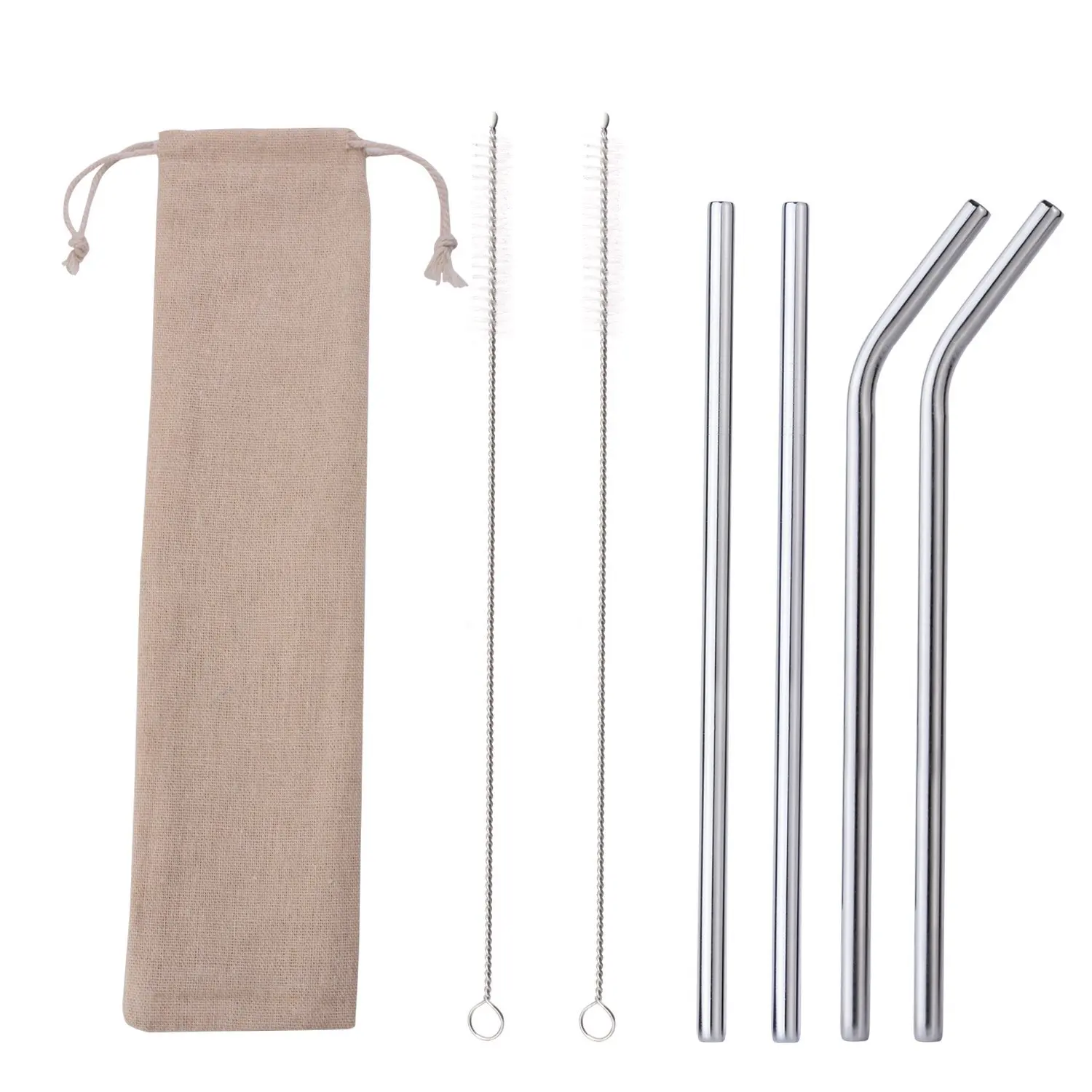 Amazon 4+2 Set Metal Stainless Steel Straws With Pouch Color Bag