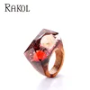 Fashion Resin Wood Ring Miniature Landscapes Real Dry Rose Color Flower Resin Wood Ring