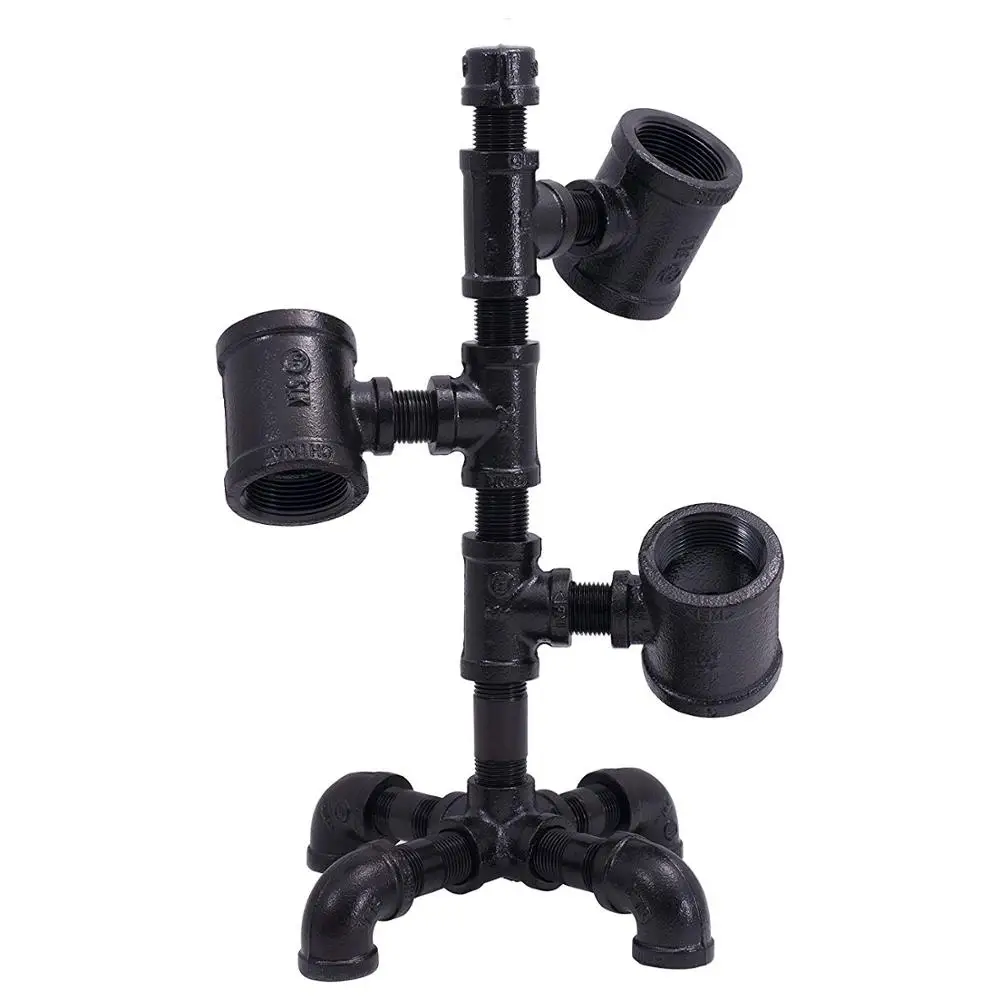 
Industrial Themed 3 Bottles Pipe Wine Rack Table Ornament Wine display Rack Iron Pipe Wine Holder 