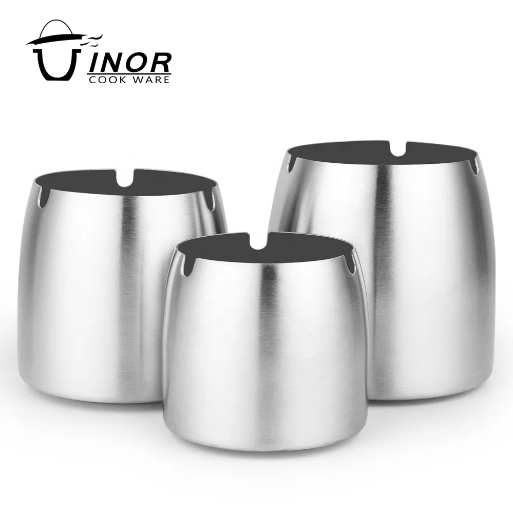 

Portable round metal ash tray stainless steel cigar ashtray for indoor and outdoor, Silver