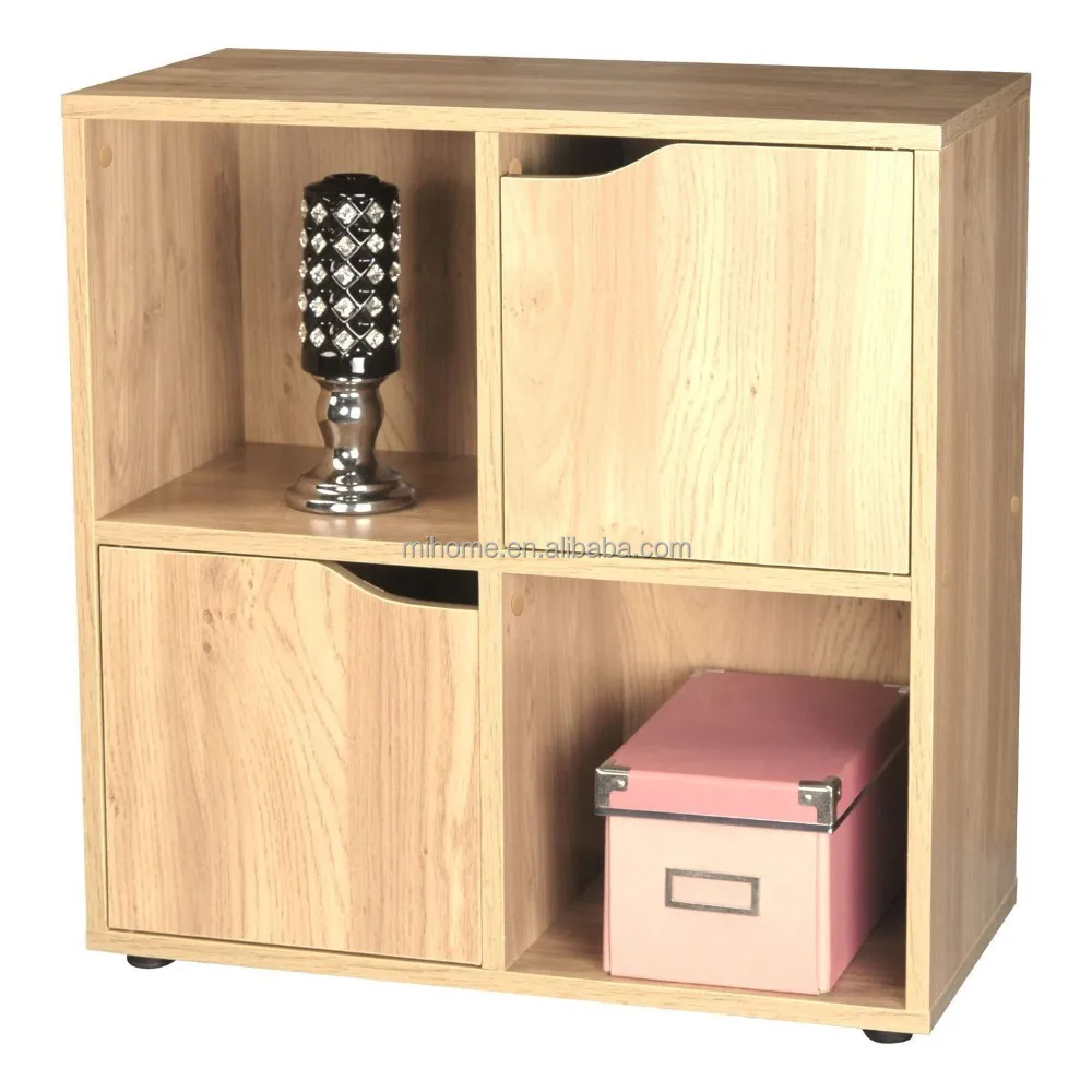 Wooden Storage Cubes 2 Door 4 Cube Magazine Cd Organiser