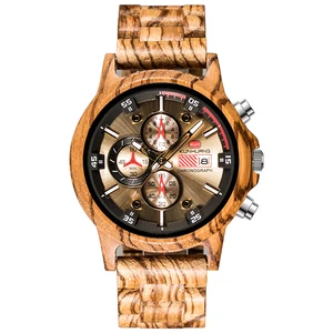 Hot sale Custom logo zebra wood watches mens waterproof chronograph wooden watch 2