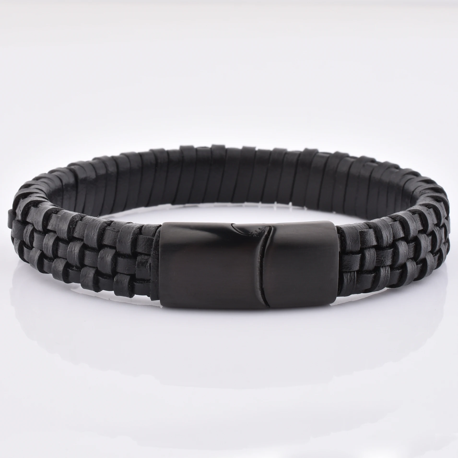 

Custom New Braided Genuine Leather Stainless Steel Magnet Clasp Man Bracelet