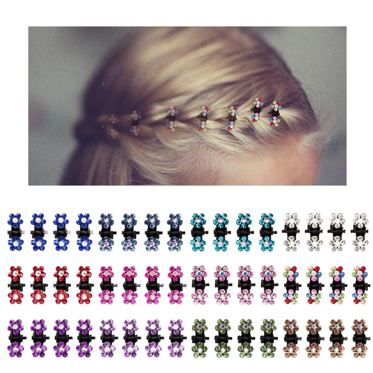 mini hair clips with rhinestones
