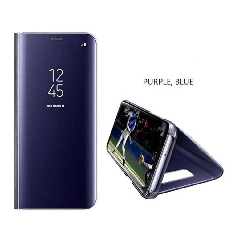 

High Quality Mirror Smart Touch Stand Design PU Leather Hard PC Mobile Phone Flip Cover Case for Samsung Galaxy S9, Black, blue, golden, green, pink, purple, silver