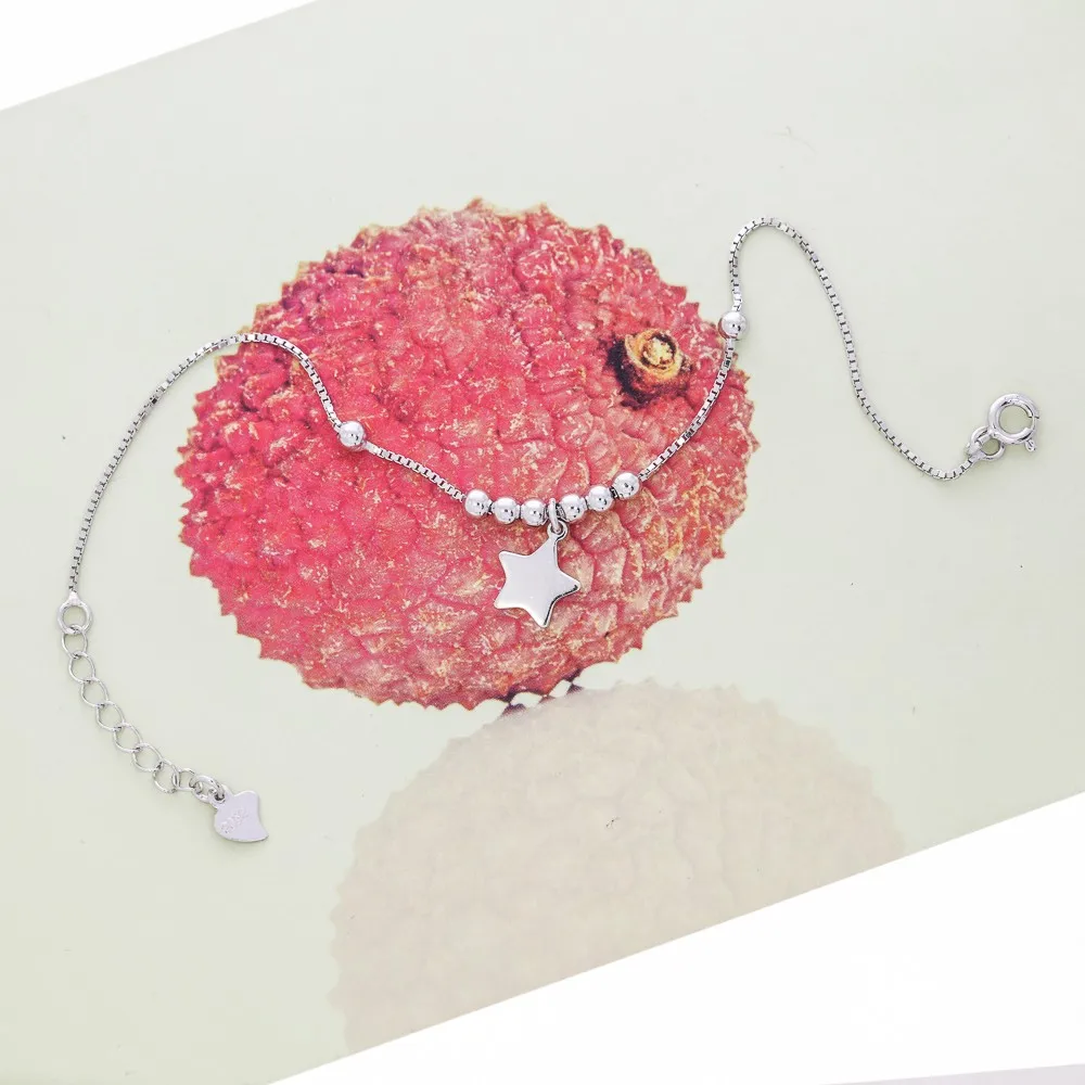 Real 925 Sterling Silver Star Beads Charm Bracelets Women Fashion
