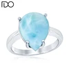 China professional manufacturer supply larimar 952 sterling silver ring prong setting natural blue larimar ring