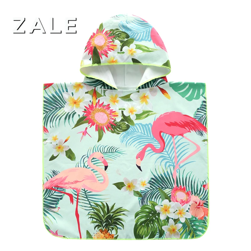 
ZALE Flamingo Poncho Summer Logo Square Baby Bath Sublimation Hooded Kids Sand Free Print Striped Microfiber Custom Beach Towel 