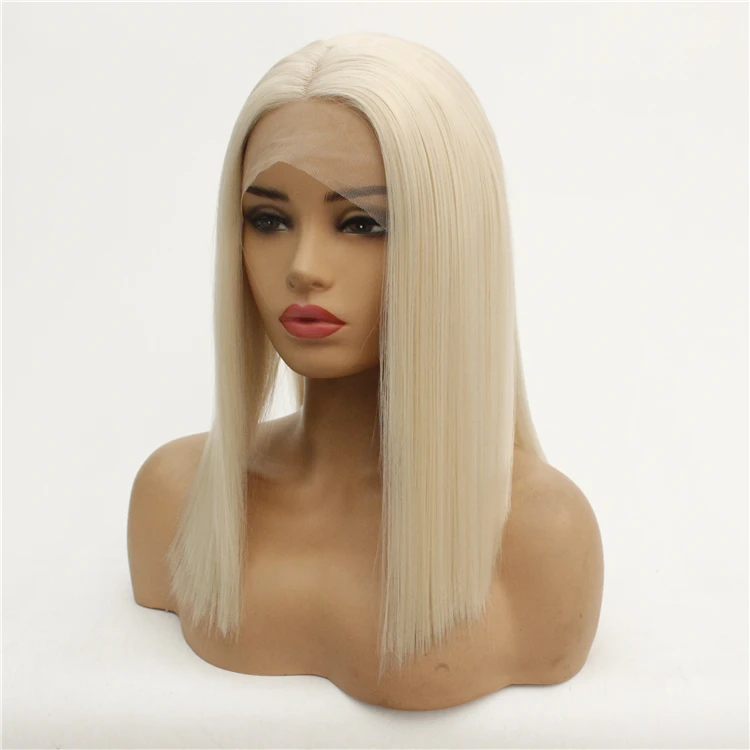 

Hot Sale Wholesale Price Silky Straight Blonde Color Synthetic Lace Wigs