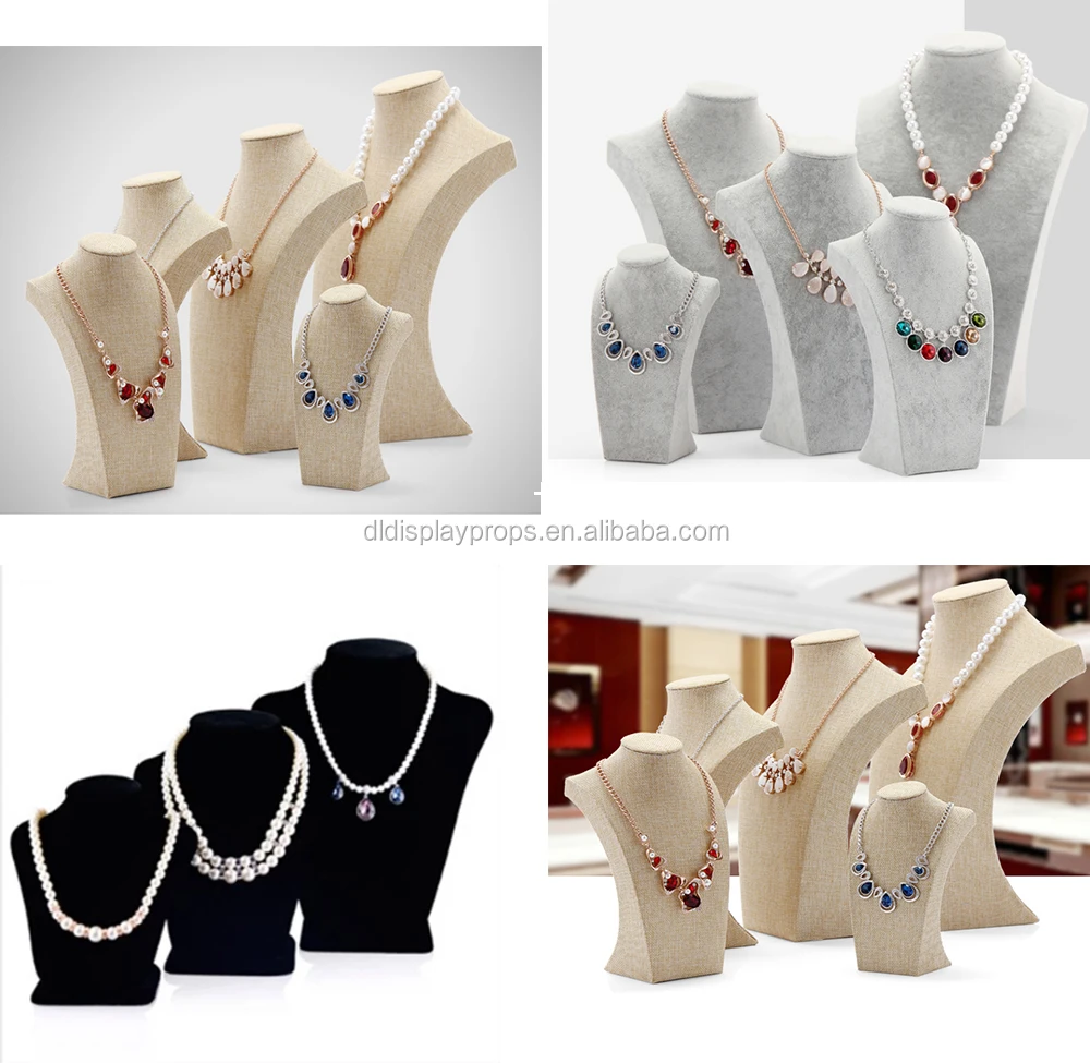 Jewellery Display Bust,Acrylic Jewelry Bust Form,Beige Burlap Display