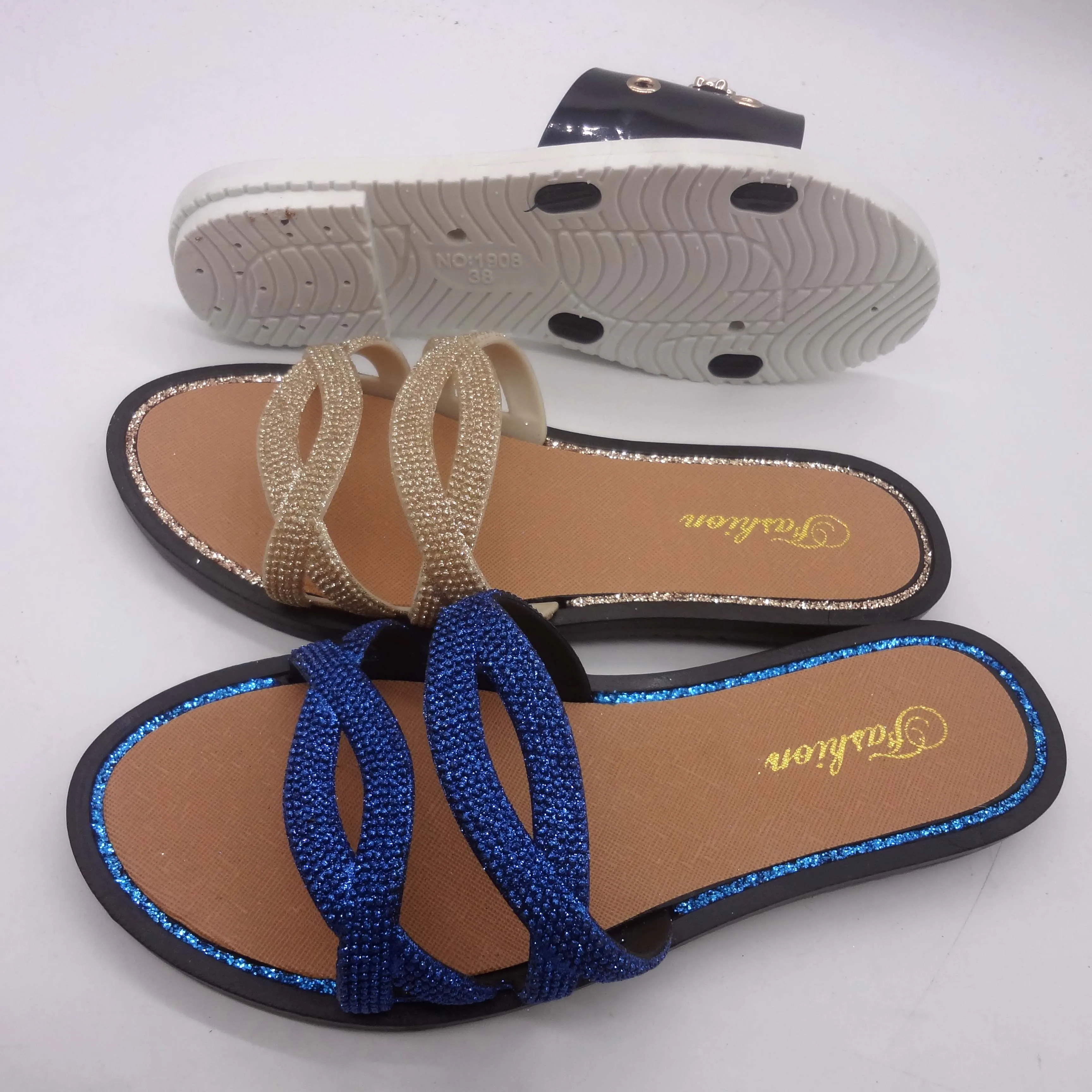

Summer ladies Bling Bling Sandal PVC Flat Slipper For Woman